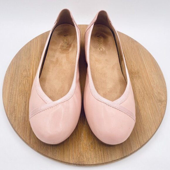 Vionic Shoes Womens 10 Pink Leather Orthotic Ballet Flats Caroll - Picture 2 of 12